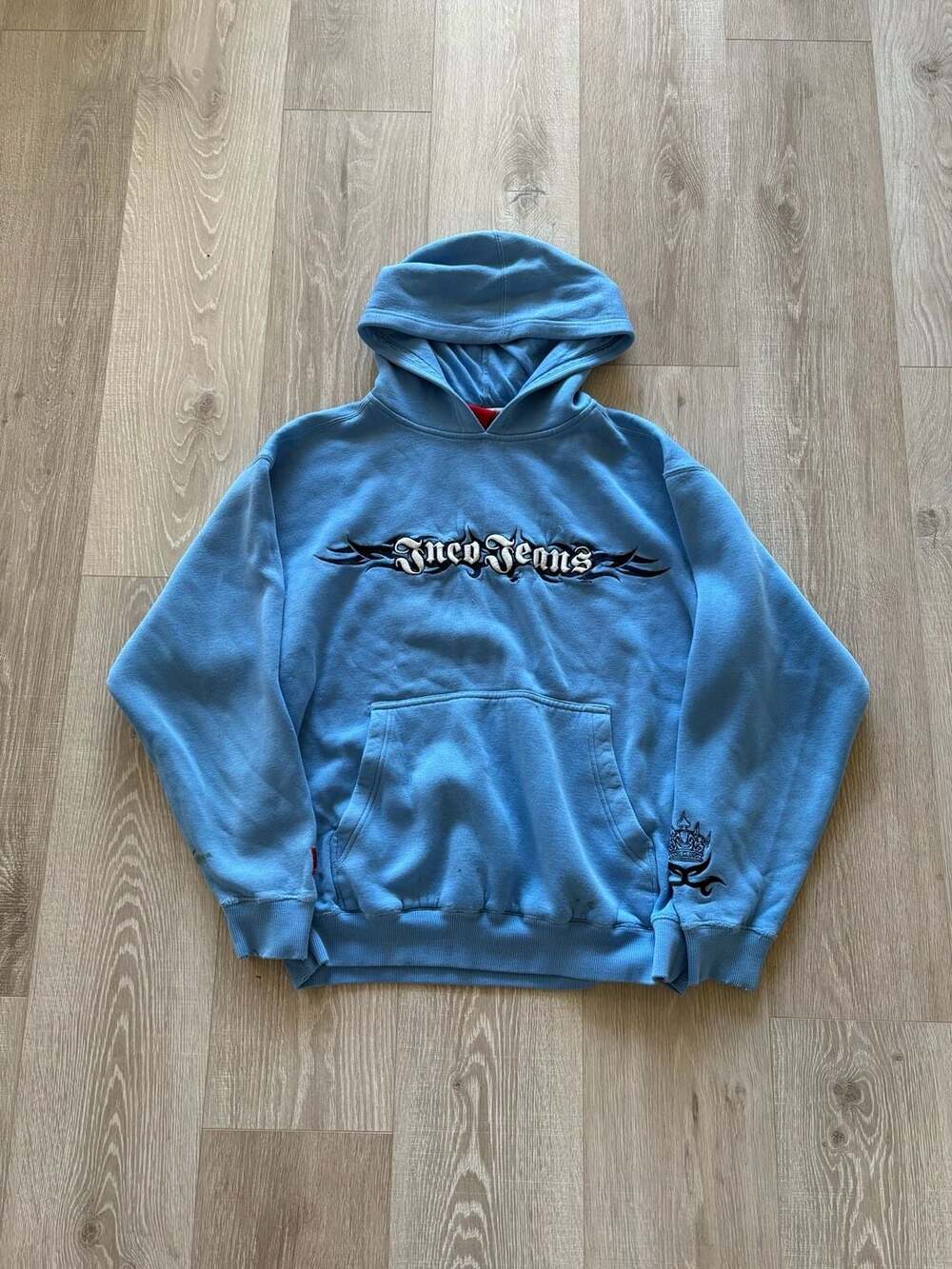 Vintage Y2K JNCO Jeans Tribal Blue Embroidered Hoodie